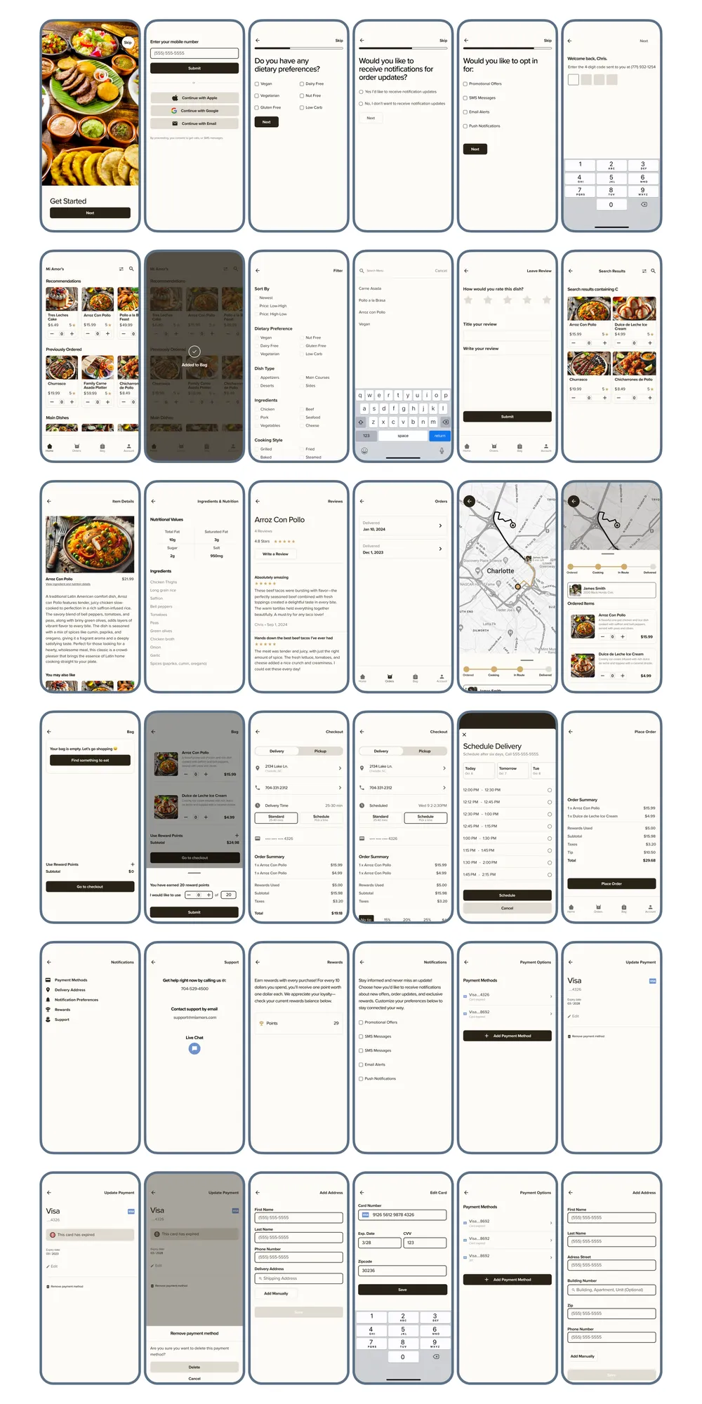 High fidelity images of mi amor's cafe app