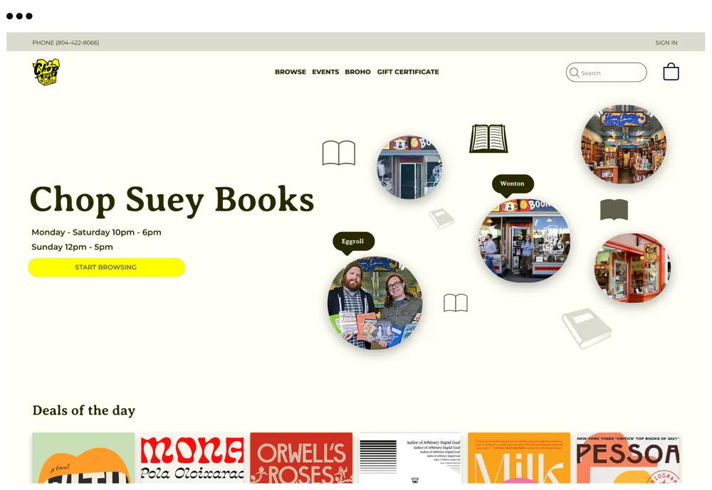 Browser showing home page of Chop Suey books